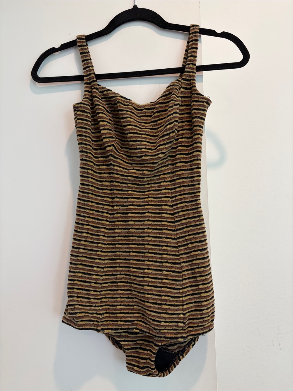 Vintage Striped Tan and Black Swimsuit